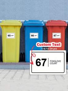 1/6/12/24 Pcs Customized Trash Can Stickers - Customize Your Trash Can With High-Quality Stickers, Can Print Your House Number And Street Name, Waterproof Horizontal Stickers, Modern Customized, Personalized, Unique, Ideal Housewarming Gift For Boyfriend, Girlfriend, Dad, Mom, Family, Friends. - Multicolor - View 1