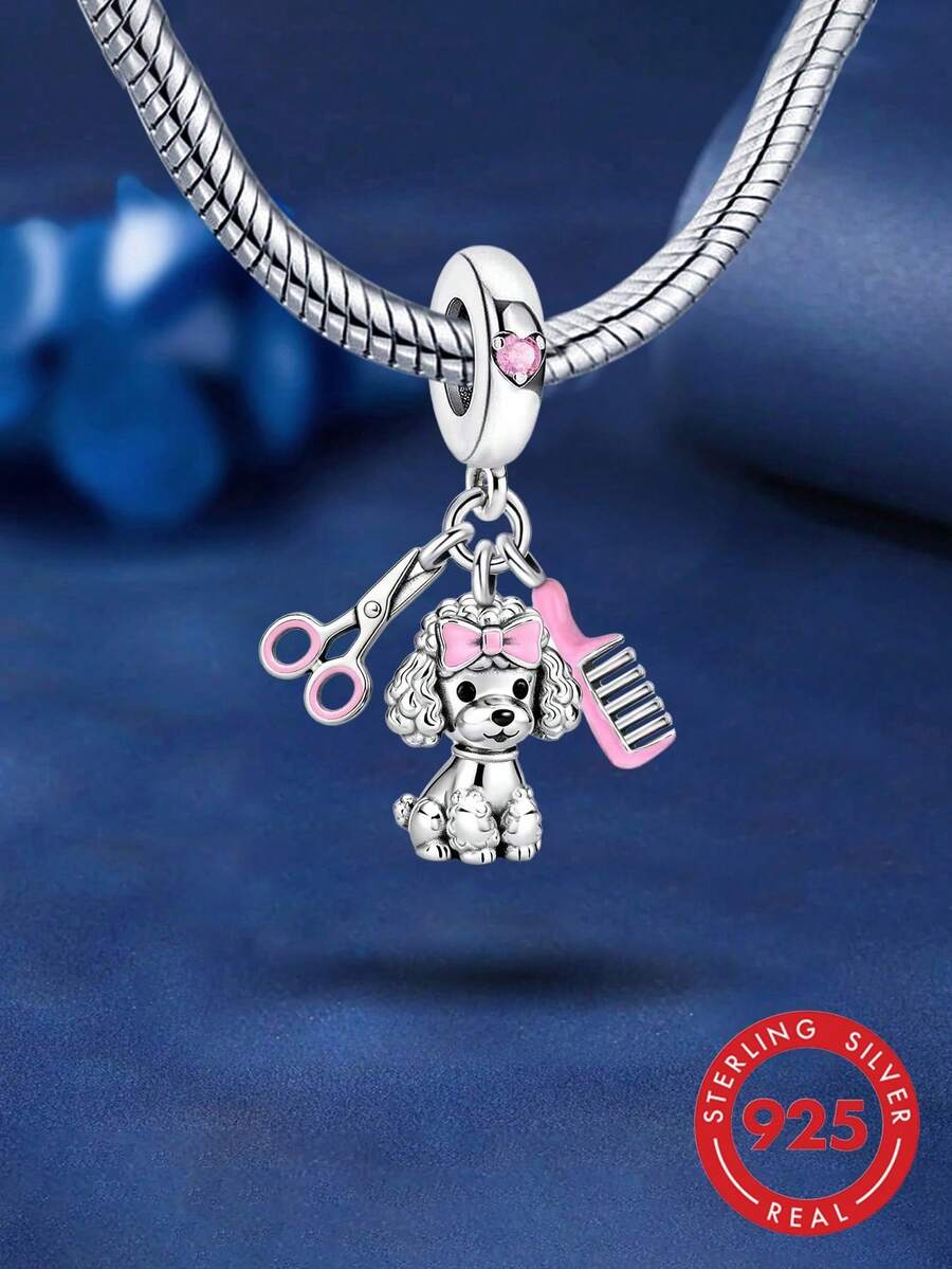 1颗925纯银贵宾犬造型珠子,适合制作手链、手镯等DIY饰品及日常装饰,女士及女孩饰品配饰 - 款式5 - 查看 1