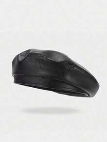1pc Women's Black PU Leather Beret, Popular Style In Saudi Arabia, Elegant Women's Accessory - Black - View 5
