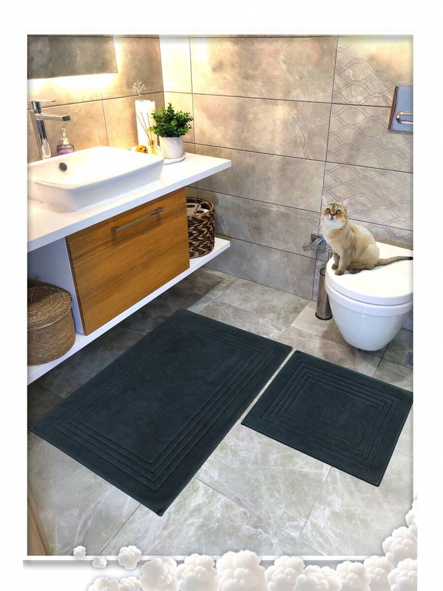 Cotton Woven Absorbent Bath Mat, VERA Bathroom Rug 60x100 Cm