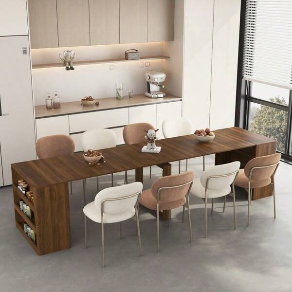Extendable Foldable Dining Room Table For 1-10 People, Wood Multifunctional Rectangle Expandable Console Kitchen Living Meeting Room Furniture Modern Kitchen Furniture Dining Set Dining Bench