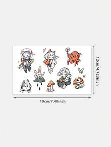 1pc Cute Cartoon Anime Girl & Animal Multi Combo Pattern Temporary Tattoo Sticker, Realistic Fake Tattoo Design, Suitable For Daily Bachelorette Party Favors, Music Festivals, Gaming, Graduation Gifts, Lasts 3-5 Days - Multicolor - View 6