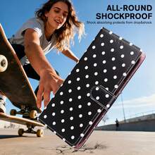 GLANDOTU Black & White Polka Dot PU Leather Wallet Phone Case, Flip Cover Design, Multi-Card Slots, Kickstand, Shockproof Protective Shell, Compatible With Multiple Phone Models - Multicolor - View 4
