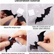 12-Pack Halloween 3D Bats, Black 3D Bat Stickers For Halloween, Halloween Wall Stickers With 3D Spiders - Multicolor - View 5