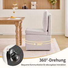068-Silla de comedor multifuncional con almacenamiento y ruedas, silla de cocina tapizada sin reposabrazos, silla de escritorio giratoria 360°, funda de chenilla color beige oscuro, capacidad de carga de hasta 110 kg (juego de 1) - Blanco - Ver 4