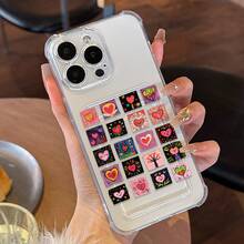 [24h Shipping From DE/ES]Apple11-17 Samsung23-25Phone Case: 1 Transparent Card Holder, Creative Magnetic Card Case With Heart Doodles, Transparent Phone Case, Compatible With Apple Series, Soft Air Cushion Drop-Proof Case, Niche Artistic Style Protective Case, Card Slot DesignPhone Case Gift For Women Men Birthday Present - A - View 2