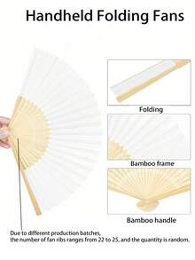 1/2/4/5/6/10/12/24件裝 白色紙扇 竹柄可折疊手扇 DIY 手作 可客製化 婚禮、嬰兒派對裝飾 手持扇 - 白色 - 查看 12