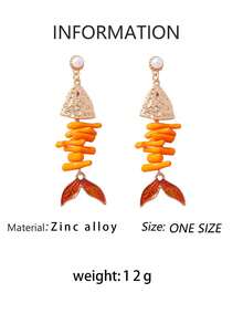 1 par de pendientes de oreja de pez de aleación vintage personalizados con coral, diseño de moda exagerado de nicho de lujo para mujer - Pendientes de pez - Ver 9