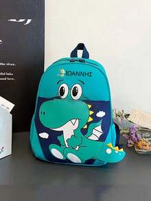 1 pieza Mochila de dinosaurio personalizada y personalizada para volver a la escuela, estampado de dinosaurio versátil y lindo, cierre de cremallera, material de nailon, correas de hombro ajustables, portátil, adecuada para la escuela, compras, salidas diarias, viajes al aire libre. Regalo de cumpleaños. - Multicolor - Ver 15