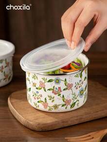 choxila 3/5pcs Nested Storage Bowl Set With Lids, Mixing Bowl Set, Floral Print Enamel Ice Cream Salad Vegetable Prep Bowls, Metal Prep Bowls, Suitable For Baking, Meal Prep, Cooking And Food Serving - View 5