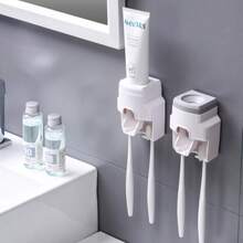1pc Automatic Toothpaste Dispenser With Toothbrush Holder, Wall-Mounted Bathroom And Kitchen Tool (Random Color), Home Bathroom Decor, Autumn Decoration, Back To School - Multicolor - View 4