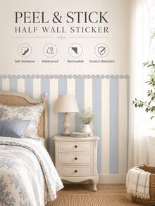 SUPSTICKER 1pc Elegant Polka Dot & Stripe Half Wall Decal, Removable PVC Wall Sticker For Bedroom, Nursery, Entryway, 3 Colors Available, 17.71*35.43/47.24 Inches - 1PC - View 5
