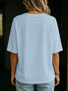Women's Basic Short Sleeve Round Neck Knit T-Shirt, Regular Fit Slightly Elastic Top Casual Summer - Royal Blue + Light Pink + Light Blue - View 8