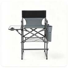 26" Tall Director Chair, 350LBS Heavy-Duty Folding Makeup Artist Chair With Side Table & Storage Pockets, 600D Oxford Portable Chair For Events - Grey - View 4