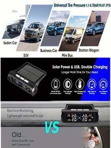 Car Tire Pressure Monitoring System Solar-Powered Auto Tire Pressure Sensor Digital Display For Real Monitoring Fit For Cars And Rvs - A - View 6