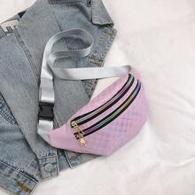 Korean Style Plaid Casual Waist Bag, Women's Wide Strap Versatile One Shoulder Small Bag, Sports Travel Portable Storage Chest Bag - A - View 13
