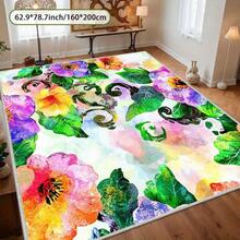 Carpet, Colorful Watercolor Tulip And Daisy Floral Print, Suitable For Entry Rooms, Soft And Washable, Perfect For Garden, Bedroom, Living Room, Lounge Area, And Bedside Decoration - 簡約款 - 查看 11