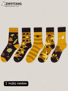 ZHIYITANG Random 1 Pair/5 Pairs Women's Mid-Calf Socks, Cartoon Fashion Fun Creative Personalized Highly Attractive Women's Socks, Spring/Autumn Thin Breathable Comfortable Soft Moisture-Wicking Sweat-Absorbing Socks, Sports Casual Street Style Women's Long Socks Suitable For Daily Wear - Multicolor - View 9