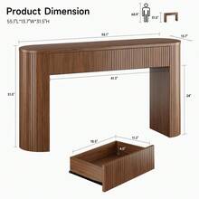 Inch Console Table With 2 Drawers, Fluted Entryway Tables With Storage, Sofa Table Behind The Couch, Hallway Tables, MidCentury - Walnut - View 2