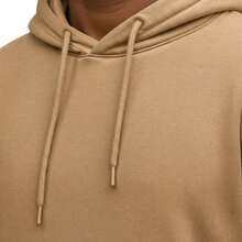 Men's Plain Fleece Hoodie With Kangaroo Pocket - Dark Beige - View 4