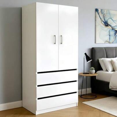 Ropero Closet Madera para Recamara Armarios para Ropa con 3 Cajones Closet con 2 Puertas Minimalista Muebles Guardarropa Blanco para Sala De Estar/Dormitorio/Apartamento 80x50x180CM