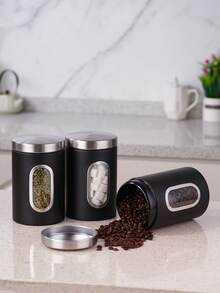 Myrothcane 3Pcs Airtight Stainless Steel Storage Canisters With Visible Window, Coffee Bean Tea Sugar Spice Sealed Jars, Countertop Kitchen Organizer Container Set - Multicolor - View 13