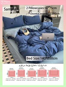 Set di biancheria da letto blu da 3 pezzi, 1 copripiumino e 2 federe, tessuti per la casa comodi e morbidi, morbidi e delicati sulla pelle, disponibili in più colori, biancheria da letto per dormitori di ragazzi e ragazze, decorazione per la casa semplice e alla moda, biancheria da letto morbida e comoda per la camera da letto, set alla moda, lavabile in lavatrice senza imbottitura - Blu - Visualizzare 3