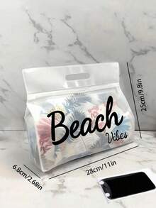 透明防水洗漱包，白色「Beach」字母與棕櫚樹標誌，可收納洗髮精、乳液、化妝品等，時尚實用，適合旅行、通勤、學生與美容愛好者，可用於旅行與健身 - 彩色 - 查看 7
