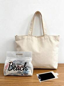 透明防水洗漱包，白色「Beach」字母與棕櫚樹標誌，可收納洗髮精、乳液、化妝品等，時尚實用，適合旅行、通勤、學生與美容愛好者，可用於旅行與健身 - 彩色 - 查看 2