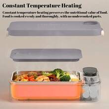0.9L Large Capacity Rechargeable Heated Lunch Box, Cordless Battery Powered Food Warmer With Built-In Smart Timer, Portable Self-Heating Food Container For Car, Office And Road Trips - Light Grey - View 5
