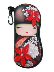 1pc Zipper Eyeglass Case, Cute Girl Red Kimono Design, Neoprene Waterproof Eyeglass Pouch, Universal Size With Keychain, Lightweight Portable Travel Eyeglass Bag, Multi-Functional Storage Bag, Back To School Gift, Holiday Hanging Ornament Essential - Multicolor - View 7