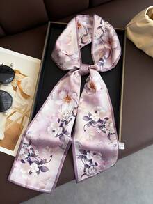 1pc Women's Elegant Vintage Printed Thin Style Double-Layer Long Ribbon,Neck Scarf,Headwear,Tie,Hair Scarf,Perfect For Daily Wear And Casual Outings - Multicolor - View 1