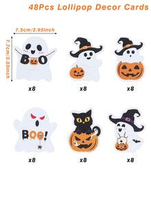 48pcs Halloween Lollipop Cards, Cute Ghost Pumpkin Witch Lollipop Tags, BOO Slogan, Non-Scary Cartoon Design, Trick Or Treat, Halloween Party Favors, DIY Crafts, 2026 Halloween Decor, Ghost Party Decorations, Classroom Craft Activities - Halloween Ghosts - View 13