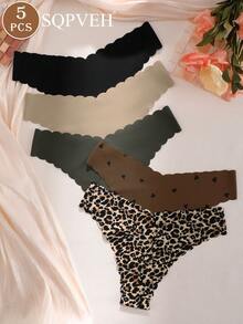 SQPVEH 5pcs/Pack Women's Seamless Wavy Edge Triangle Panties, Comfortable Sexy Skin-Friendly Fabric - Multicolor - View 5