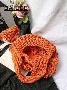 BAILEE Bolso de mano de poliéster de colores de moda con patrón tejido a mano y colgante de océano, adecuado para vacaciones - Naranja - Ver 6