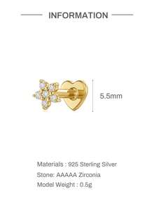 1pc 925 Sterling Silver Small Flower Zirconia Nose Stud, Flat Back, Hypoallergenic, Piercing Jewelry, Nose Ring, Ear Stud, Unisex, Daily Casual Wear - Gold - View 8