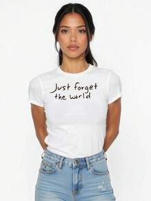Playera básica mujer dama cuello redondo manga corta estampado casual algodón comodidad estilo moderno versatilidad moda casual outfit diario combinac - Schwarz - Übersicht 1