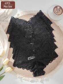 6pcs/Pack Plus Size Women's Sexy Lace Triangle Panties - Black - View 2