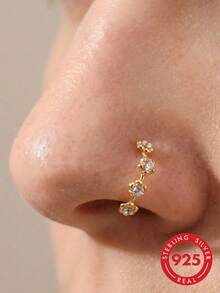 1pc 925 Sterling Silver Women's Nose Ring/Stud, 22mm/9mm - Yellow Gold - View 1