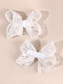 2pcs White Daisy Lace Bow Hair Clips For Girls, Alligator Clips, Cute Hair Accessories, Gift For Casual Daily Wear - White - View 6