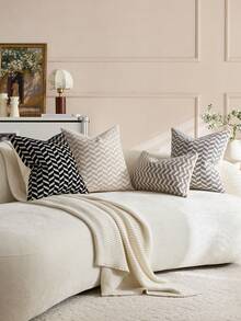 1pc Gray-White Raised Stripe Pillow Cover (Pillow Insert Not Included), Modern Soft Chenille Material, Vintage Textured Decorative Throw Pillow Case, Suitable For Home Sofa, Bedroom, Decor, All Seasons - Grey - View 8