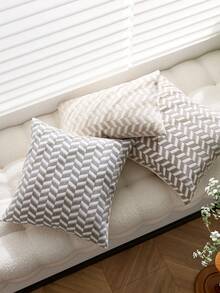 1pc Gray-White Raised Stripe Pillow Cover (Pillow Insert Not Included), Modern Soft Chenille Material, Vintage Textured Decorative Throw Pillow Case, Suitable For Home Sofa, Bedroom, Decor, All Seasons - Grey - View 9