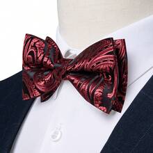 5PCS Men's Textured Red Bow Tie Set With Pocket Square, Cufflinks & Ring, Neck Decor For Wedding, Prom, Party And Birthday Celebration Small Gift - Red - View 2