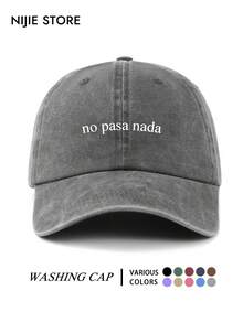 1件 No Pasa Nada 口號印花棒球帽，趣味西班牙諺語中性戶外時尚百搭鴨舌帽，可調節輕量復古做舊水洗帽，舒適透氣防曬帽，夏季旅行必備，適合日常出遊、度假、派對、街頭購物，送給家人朋友的完美禮物 - A - 查看 14