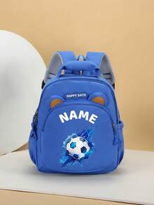 1pc Mini Personalized Bear Backpack For Back To School, Simple Cute Football Print, Zipper Closure, Nylon Material, Adjustable Shoulder Strap, Hand-Carry, Suitable For Classroom, Sports, Shopping, Daily Outings, Birthday Gift - Multicolor - View 24
