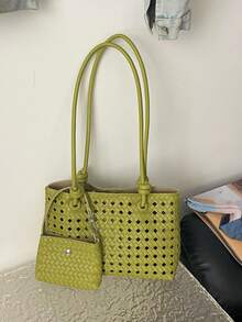 2026 New Premium Vacation Basket Bag Fashion Hollow Shoulder Underarm Mother-Daughter Tote Handbag Single - Green - View 7
