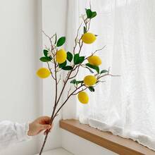 1/2pc Artificial Lemon Branch, 8-Head Faux Lemon With Stem, Kitchen Decor Party Spring Summer Decoration (Yellow) - Multicolor - View 5