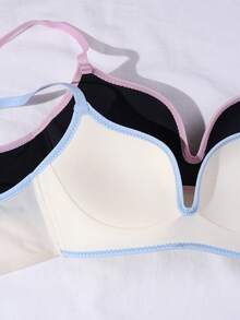 2 Buah Bra Tanpa Kawat Motif Blok Warna Polos untuk Remaja Perempuan, Cocok untuk Usia 13-16 Tahun - MultiWarna - View 4