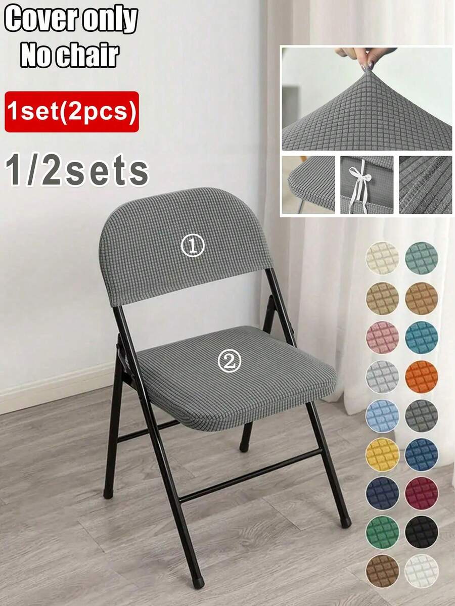 1/2Set Polar Fleece Folding Chair Covers Elastic Dining Chair Slipcovers Chairs Seat With Backrest Cover Protector Wedding
