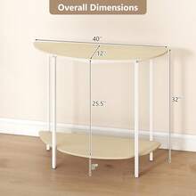 Half Moon Console Table, 40" Narrow Entryway Table With Storage Shelf, 2-Tier Modern Sofa Table With Metal Frame, Behind Couch Table For Hallway, Living Room, Entrance & Foyer, Natural & White - Natural + White - View 2